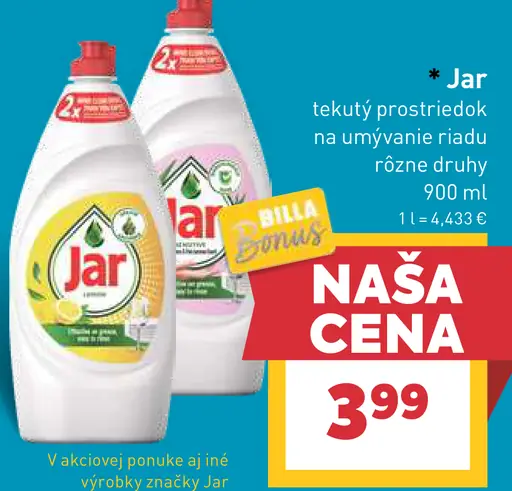 Jar tekutý prostriedok na umývanie riadu vybrané druhy