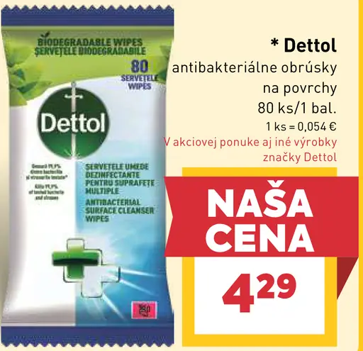 Dettol Antibakteriálne obrúsky na povrchy