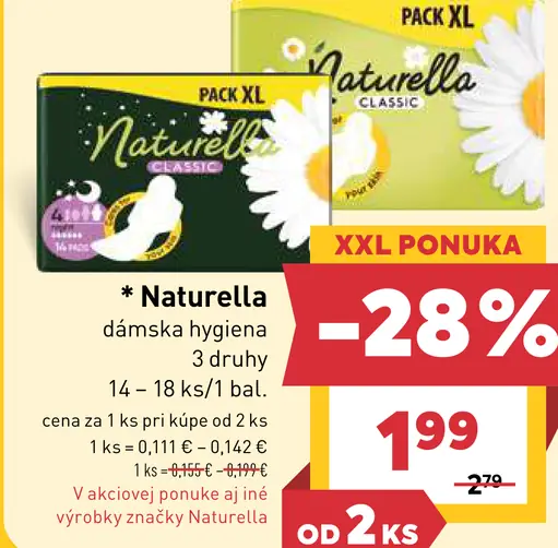 Naturella dámska hygiena rôzne druhy