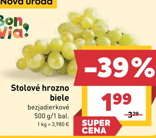 Stolové hrozno biele bezjadierkové