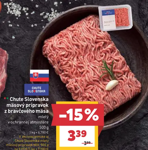 Chute Slovenska mäsový prípravok z bravčového mäsa mletý v ochrannej atmosfére