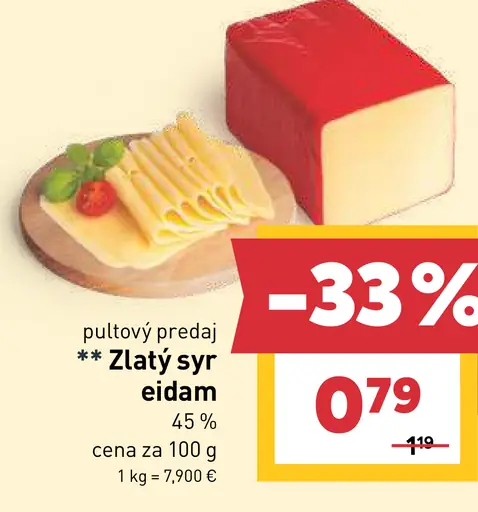 Zlatý syr eidam pultový predaj