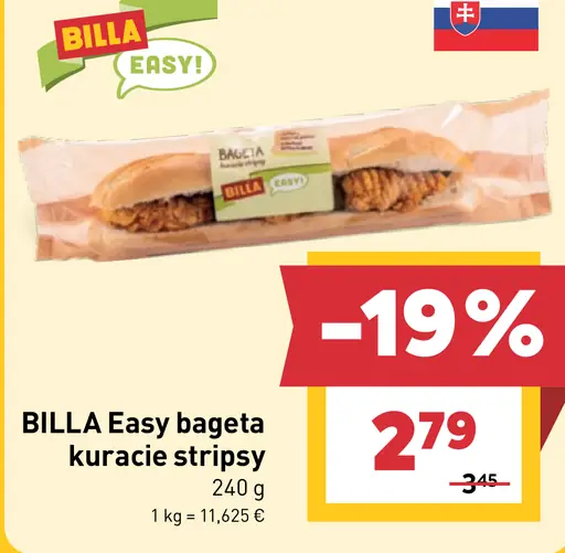 BILLA Easy bageta kuracie stripsy