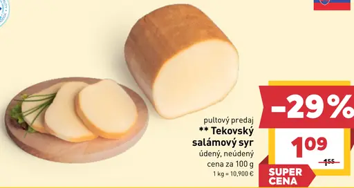 Tekovský salámový syr údený alebo neúdený