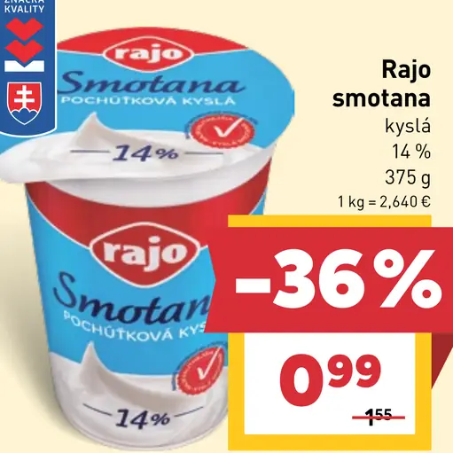 Rajo smotana kyslá 14%