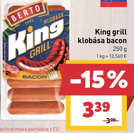 Berto King grill klobása bacon