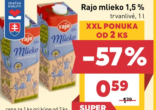 Rajo Trvanlivé mlieko 1,5%