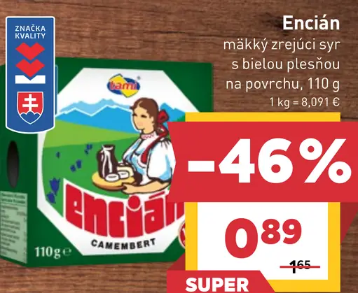 Encián mäkký zrejúci syr s bielou plesňou na povrchu