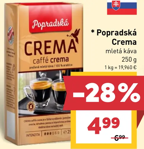 Popradská CREMA mletá káva