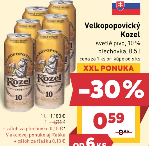 Velkopopovický Kozel svetlé pivo