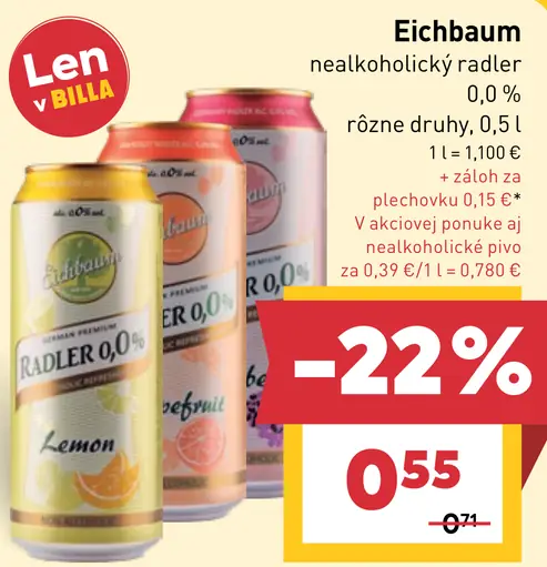Eichbaum nealkoholický radler rôzne druhy