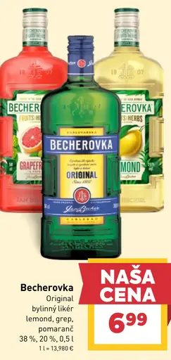 Becherovka bylinný likér Original, grep, pomaranč