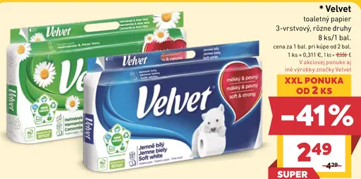 Velvet toaletný papier 3-vrstvový