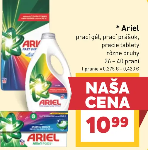 Ariel prací gél, prášok, pracie tablety