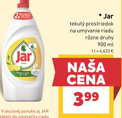 Jar tekutý prostriedok na umývanie riadu vybrané druhy