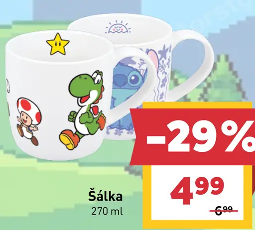 Šálka s motívom Super Mario alebo Stitch