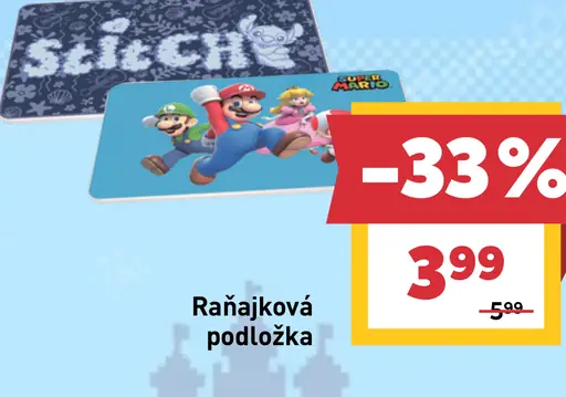 Raňajková podložka s motívom Super Mario alebo Stitch