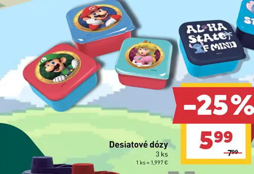 Desiatové dózy 3 ks s motívom Super Mario alebo Stitch