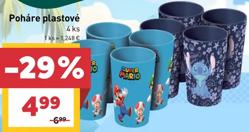 Poháre plastové s motívom Super Mario alebo Stitch