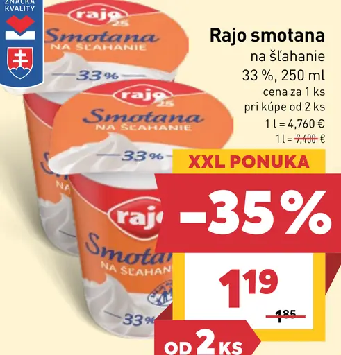 Rajo Smotana na šľahanie 33%