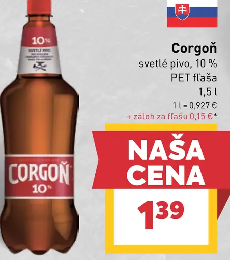 Corgoň svetlé pivo 10 % PET fľaša