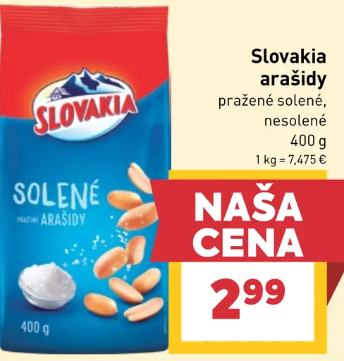 Slovakia arašidy pražené solené alebo nesolené