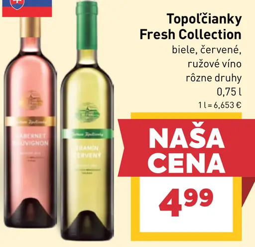 Topoľčianky Fresh Collection biele, červené, ružové víno rôzne druhy