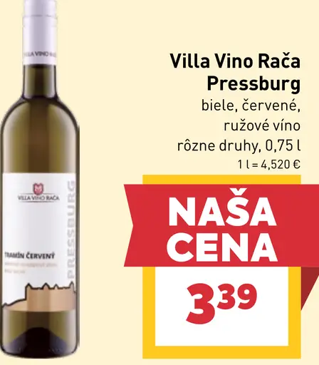 Villa Vino Rača Pressburg víno biele, červené alebo ružové