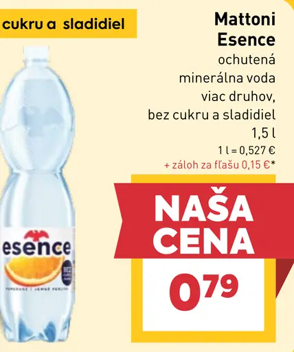 Mattoni esence ochutená minerálna voda bez cukru a sladidiel