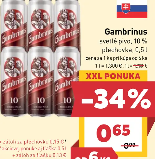 Gambrinus svetlé pivo plechovka