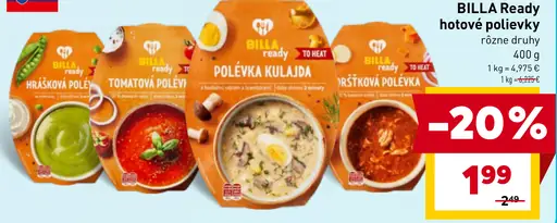 BILLA Ready hotové polievky rôzne druhy