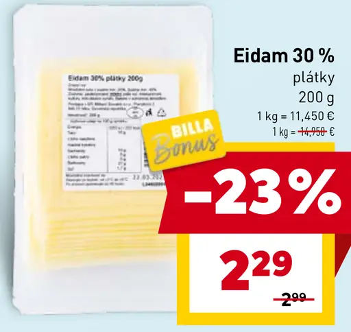Eidam 30 % plátky