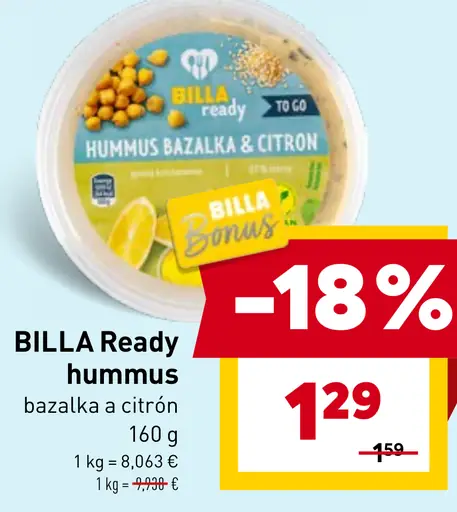 BILLA Ready hummus bazalka a citrón