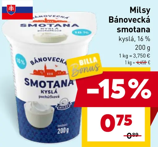 Milsy Bánovecká kyslá smotana 16 %