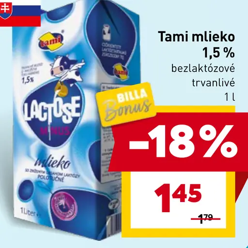 Tami mlieko 1,5 % bezlaktózové trvanlivé