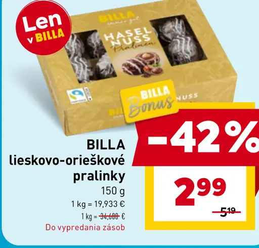 BILLA lieskovo-orieškové pralinky