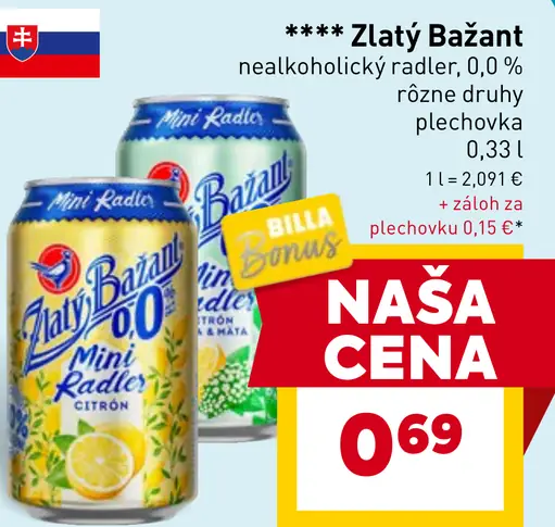 Zlatý Bažant Nealkoholický radler