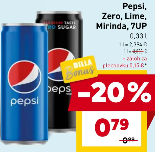 Pepsi Zero Lime Mirinda 7UP plechovka