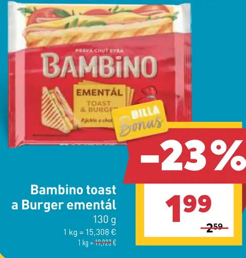 Bambino toast a Burger ementál tavený syr