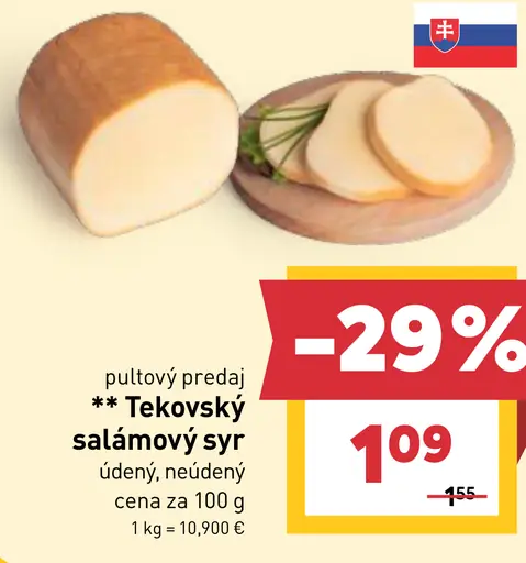 Tekovský salámový syr údený, neúdený