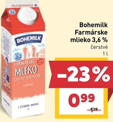 Bohemilk farmárske mlieko 3,6 % čerstvé