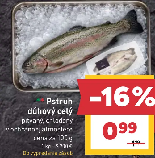 Pstruh dúhový celý pitvaný chladený v ochrannej atmosfére