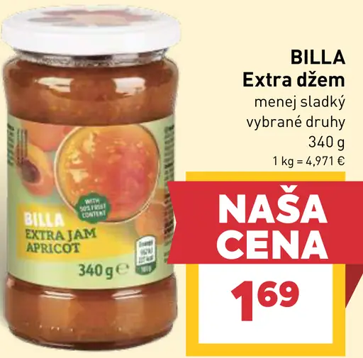 BILLA Extra džem menej sladký