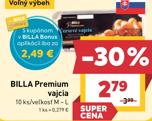 BILLA Premium vajcia veľkosť M–L z voľného výbehu