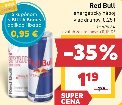Red Bull plechovka energetický nápoj rôzne druhy