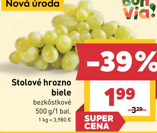 Stolové hrozno biele bezkôstkové