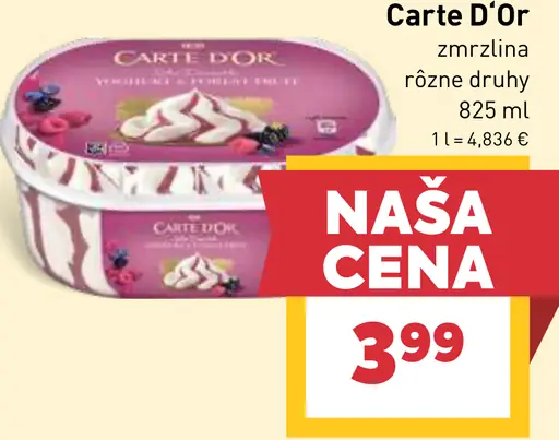 Carte d’Or zmrzlina rôzne druhy