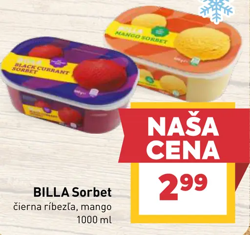 BILLA sorbet mango, čierna ríbezľa