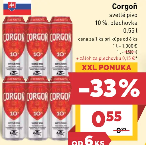 Corgoň 10% svetlé výčapné pivo plechovka