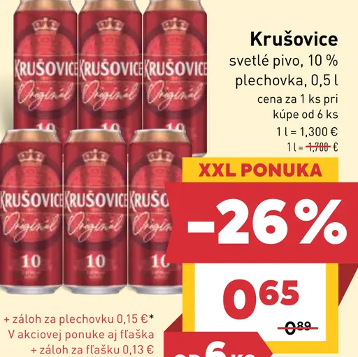 Krušovice svetlé pivo, 10 % plechovka
